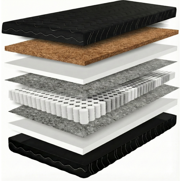 Materac kieszeniowy z warstwą kokosa w czarnym pokrowcu